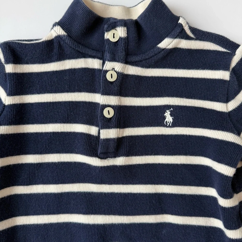 Polo Ralph Lauren Baby Boy Navy Striped Cotton Quarter Button Sweater 18-24M - Picture 2 of 4